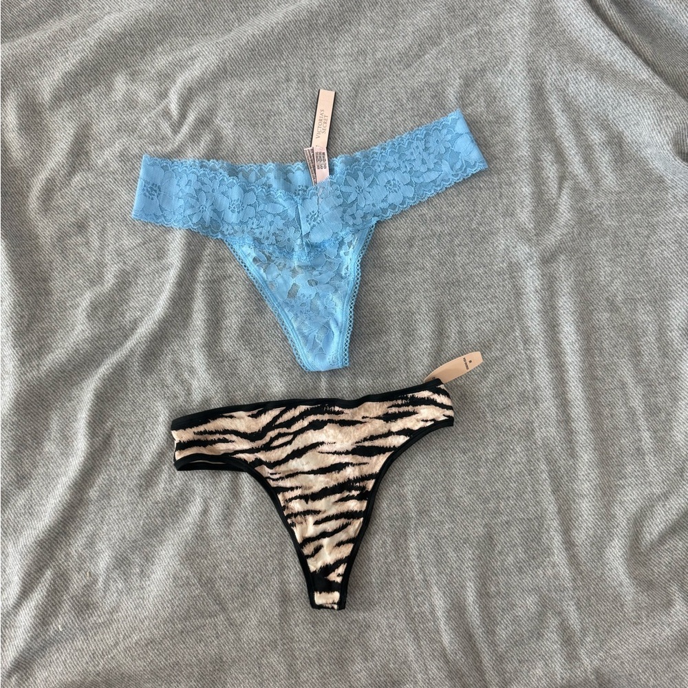 Blue Lace and Animal Print Thong Set